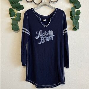 Vintage Y2K Lucky Brand Blue Henley Pajama Shirt Dress✨